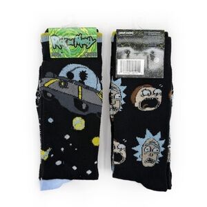Rick and Morty Crew Socks Mens Womens 2 Pairs Adult Swim Black Green Ship Space